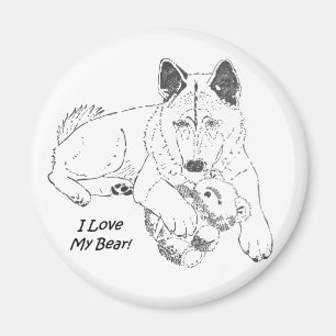 Cute akita with teddy bear dog prtrait art magnet