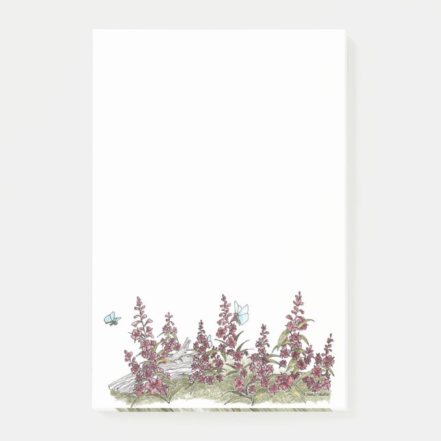 Cute Alaska Fireweed w/ Butterflies Post It Notes (Front)