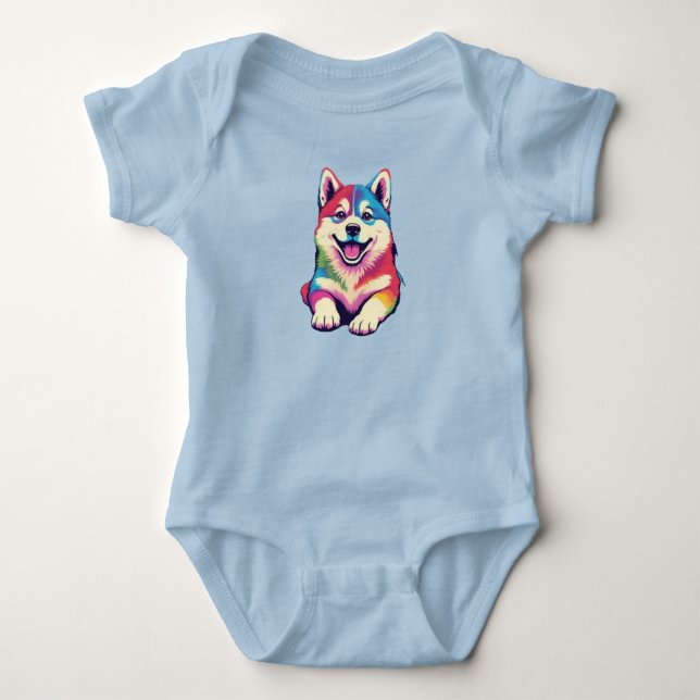 Cute Alaskan Malamute Baby Bodysuit (Front)