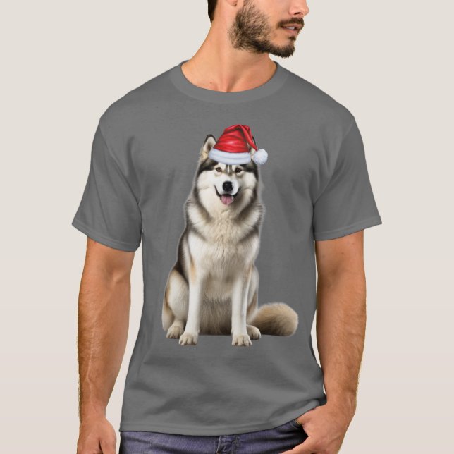 Cute Alaskan Malamute Dog Lover Funny Christmas T-Shirt (Front)