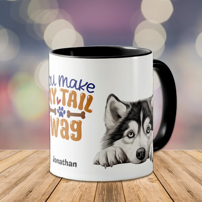 Cute Alaskan Malamute Dog You Make My Tail Wag Mug (Creator Uploaded)