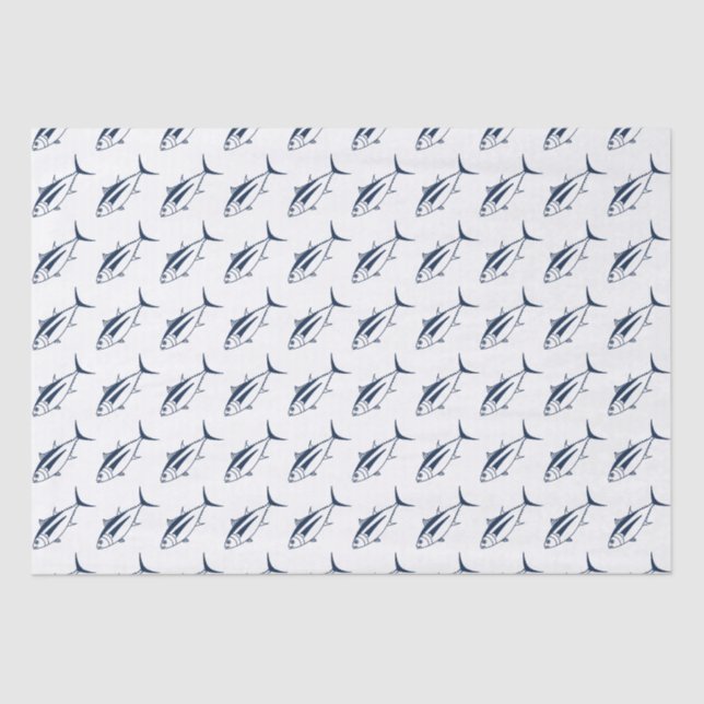 Cute Albacore Tuna Fish in Marine Blue and White Tissue Paper (Front)