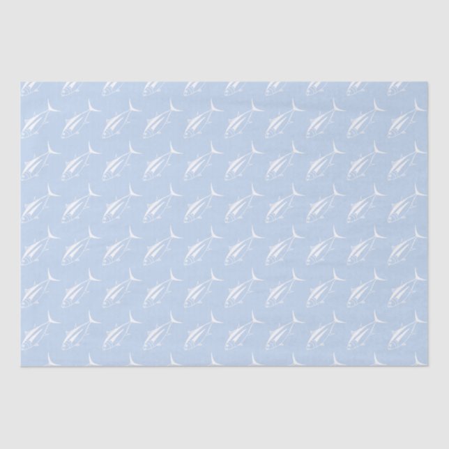 Cute Albacore Tuna Fish in White on Pastel Blue Tissue Paper (Front)