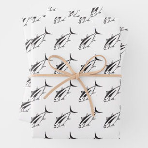 Cute Albacore Tuna in Black and White in Large Wrapping Paper Sheet