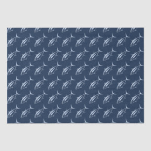 Cute Albacore Tuna in Pastel Blue on Marine Blue Tissue Paper