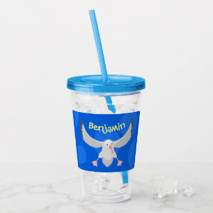 Cute albatross bird flying cartoon illustration acrylic tumbler