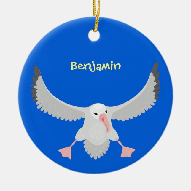Cute albatross bird flying cartoon illustration ceramic tree decoration (Front)