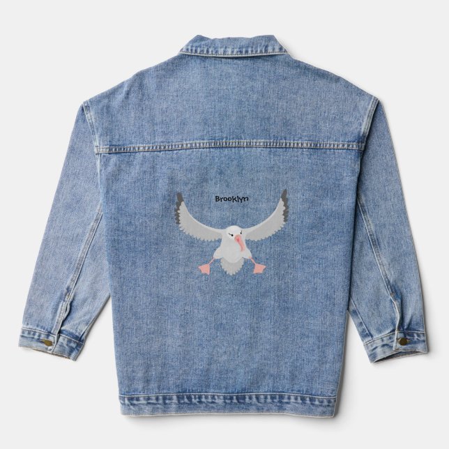 Cute albatross bird flying cartoon illustration denim jacket (Back)