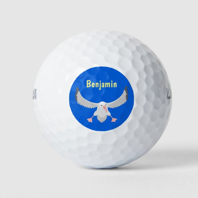 Cute albatross bird flying cartoon illustration golf balls (Front)