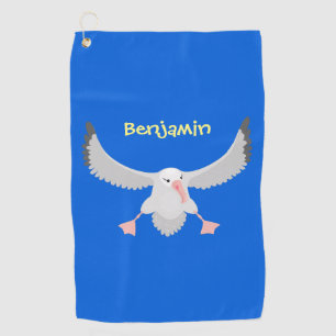 Cute albatross bird flying cartoon illustration golf towel