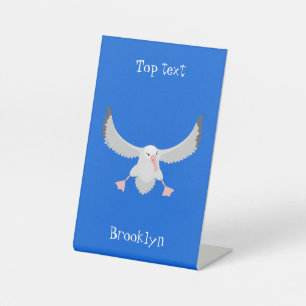 Cute albatross bird flying cartoon illustration pedestal sign