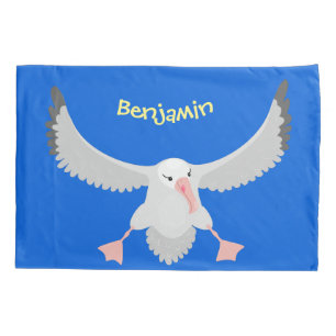 Cute albatross bird flying cartoon illustration pillowcase