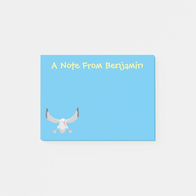 Cute albatross bird flying cartoon illustration post-it notes (Front)
