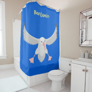 Cute albatross bird flying cartoon illustration shower curtain