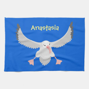 Cute albatross bird flying cartoon illustration tea towel