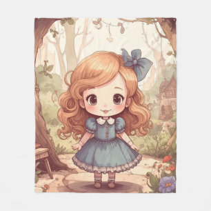 Cute Alice Adventures Wonderland Woodland Art Fleece Blanket