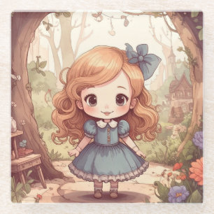 Cute Alice Adventures Wonderland Woodland Art Glass Coaster