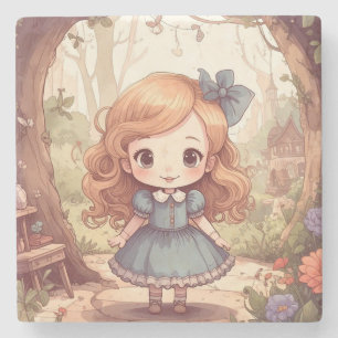 Cute Alice Adventures Wonderland Woodland Art Stone Coaster
