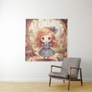 Cute Alice Adventures Wonderland Woodland Art Tapestry