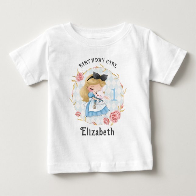 Cute Alice and White Rabbit Girl Baby T-Shirt (Front)