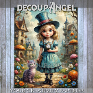 Cute Alice in Wonderland and Cheshire Cat Decoupag Tissue Paper