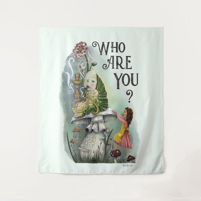 Cute Alice in Wonderland and the Caterpillar Art Tapestry (Front)