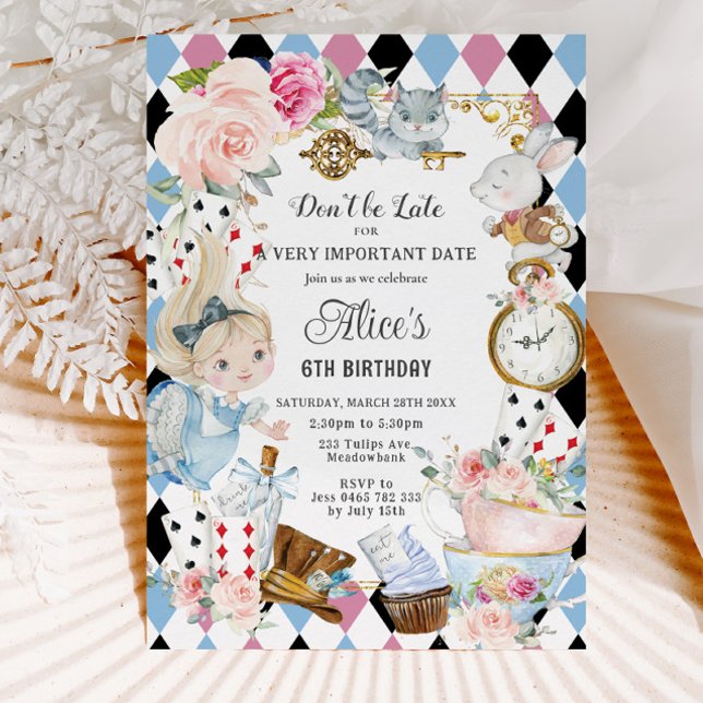 Cute Alice in Wonderland Birthday Tea Party Invitation (Creator Uploaded)