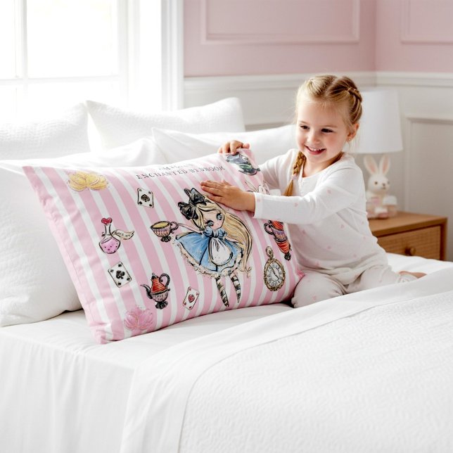 Cute Alice in Wonderland Pink Stripe Bedding Pillowcase (Creator Uploaded)