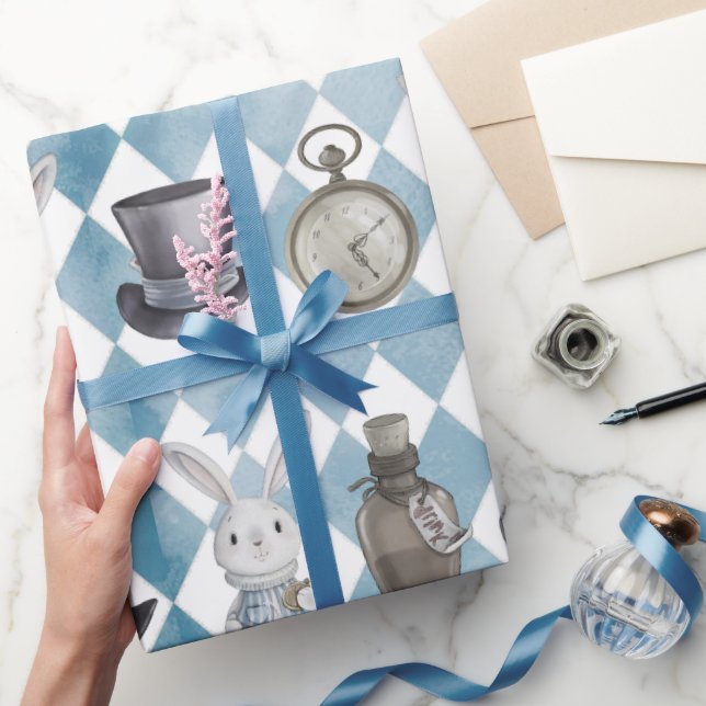 Cute Alice in Wonderland Slate Blue Wrapping Paper (Gifting)