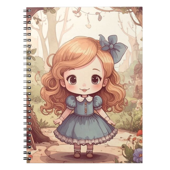 Cute Alice in Wonderland Whimsical Woodland Art Notebook (Front)