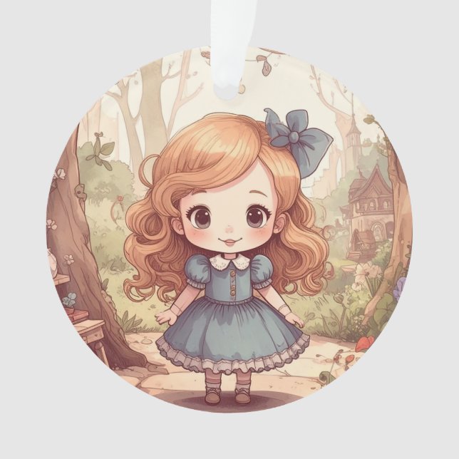 Cute Alice in Wonderland Whimsical Woodland Art Ornament (Front)