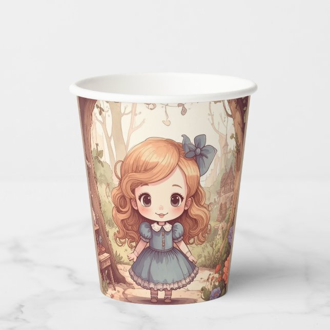 Cute Alice in Wonderland Whimsical Woodland Art Paper Cups (Front)
