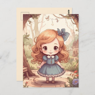 Cute Alice in Wonderland Whimsical Woodland Art Postcard