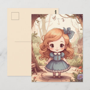 Cute Alice in Wonderland Whimsical Woodland Art Postcard