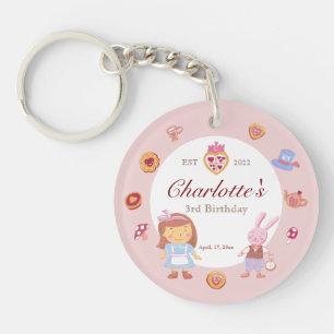 Cute Alice' Tea Party Pink Birthday Photo Key Ring