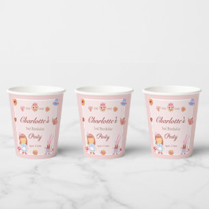 Cute Alice' Tea Party Pink Birthday Pink Paper Cups