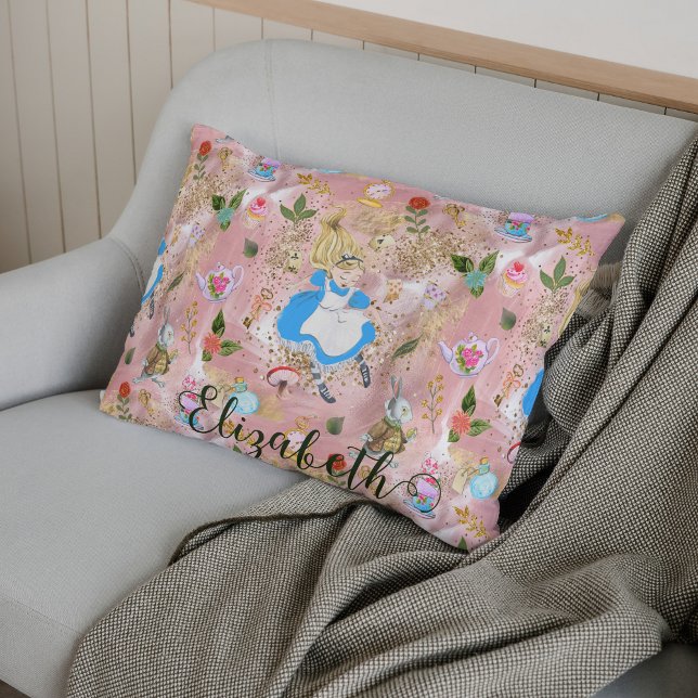 Cute Alice's Adventures in Wonderland Glitter Name Decorative Cushion (Creator Uploaded)