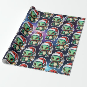 Cute Alien and Cat in Space Wrapping Paper