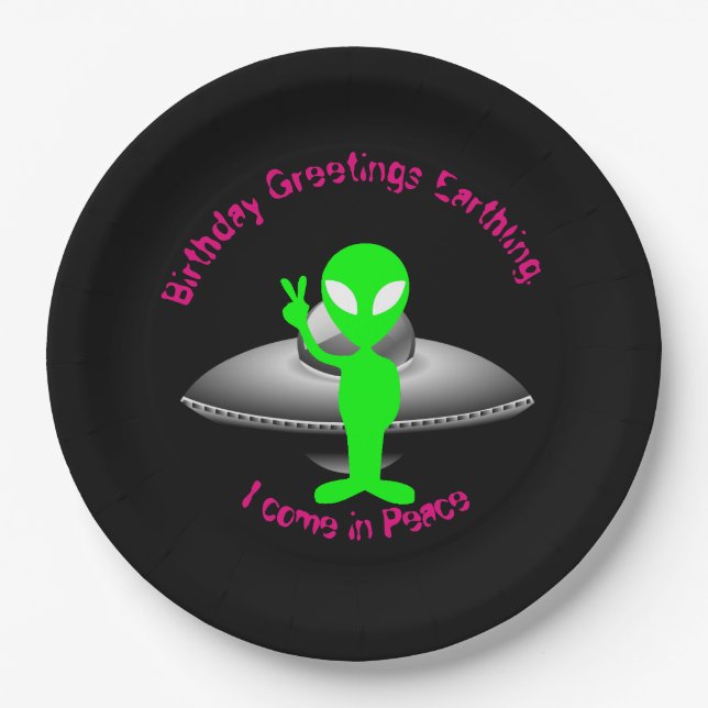 Cute Alien Any Occasion Personalise Paper Plate (Front)