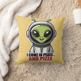 Cute Alien Astronaut "I Come in Peace and Pizza" Cushion