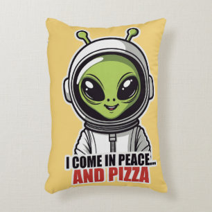 Cute Alien Astronaut "I Come in Peace and Pizza" Decorative Cushion