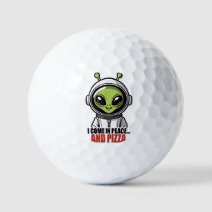 Cute Alien Astronaut "I Come in Peace and Pizza" Golf Balls