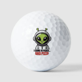 Cute Alien Astronaut "I Come in Peace and Pizza" Golf Balls