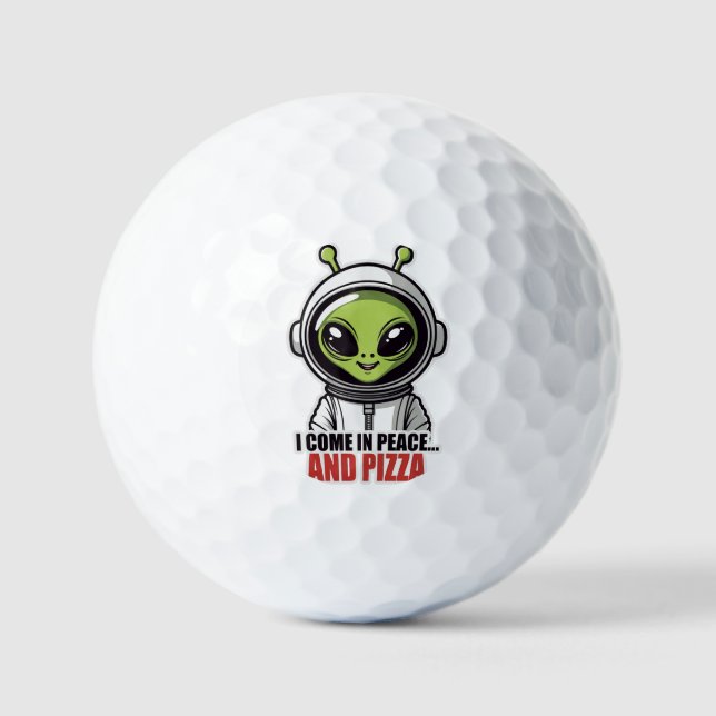 Cute Alien Astronaut "I Come in Peace and Pizza"  Golf Balls (Front)