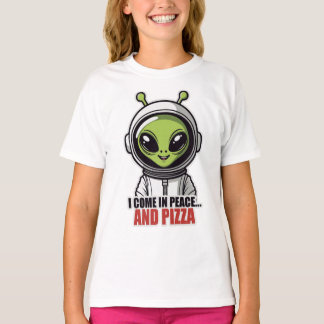 Cute Alien Astronaut "I Come in Peace and Pizza" T-Shirt