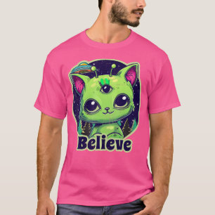 Cute Alien Cat Belive In Ufo Kawaii T-Shirt