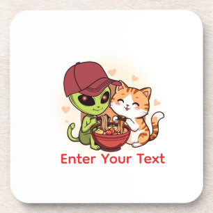 Cute Alien Cat Ramen Kawaii Art Coaster