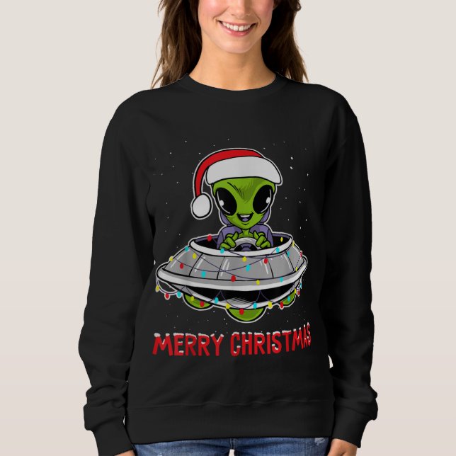 Cute Alien Christmas Tree Lights Xmas Holidays Sweatshirt (Front)