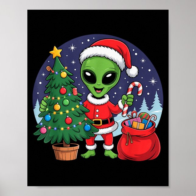 Cute Alien Christmas Tree Lights Xmas Holidays Win Poster (Front)