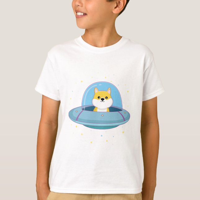 cute alien dog flying alien saucer T-Shirt (Front)